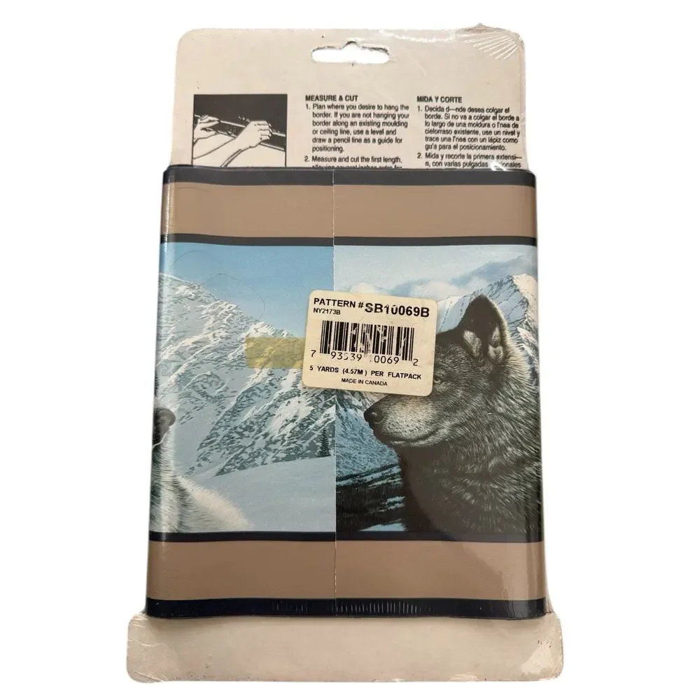 Vintage *NEW* EXPRESSIONS Wolf Mountain Border Wallpaper Prepasted 5 Yards